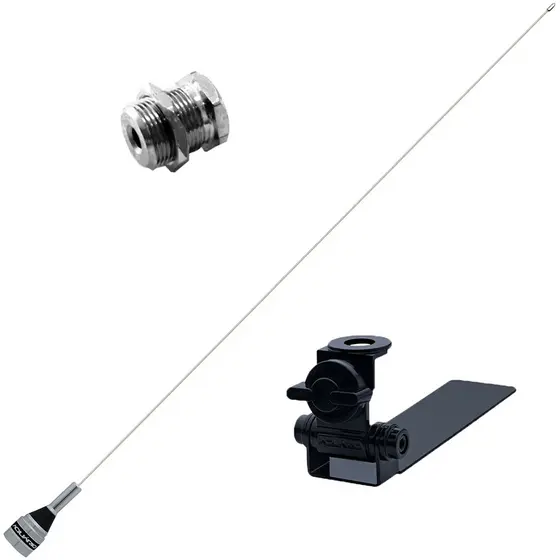 Antena Móvel Aço Inox Estética Enfeite 1,50m + Suporte Caminhonete Pickup Carroceria Adaptável + Parafuso