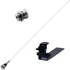 Antena Móvel Aço Inox Estética Enfeite 1,50m + Suporte Caminhonete Pickup Carroceria Adaptável + Parafuso