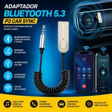 Adaptador Bluetooth 5.3 USB Entrada P2 Jack Receptor para Som Automotivo Carro