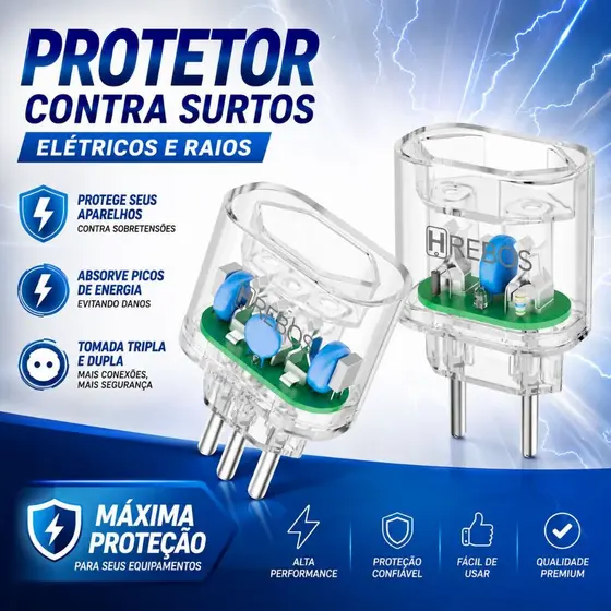 Protetor Contra Surtos Eletricos Raios DPS 20A 10A Tomada Tripla Dupla Energia