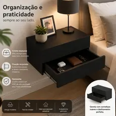 Aparador Suspenso Com Duas Gavetas Organização e Praticidade - Mesa de Cabeceira Suspensa 60 Cm