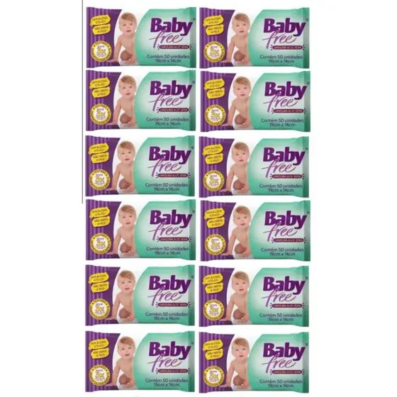Kit com 10 Lenços Umedecidos Baby Free Toalha Umedecida Qualybless 10 Pacotes com 50 unidades