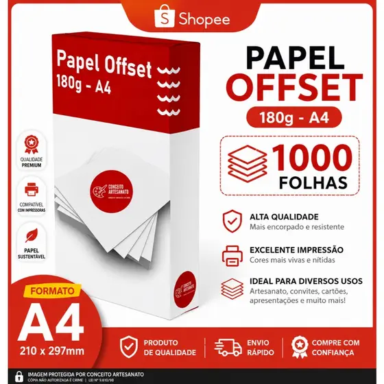 Papel Offset 180g - A4 - 1000 folhas