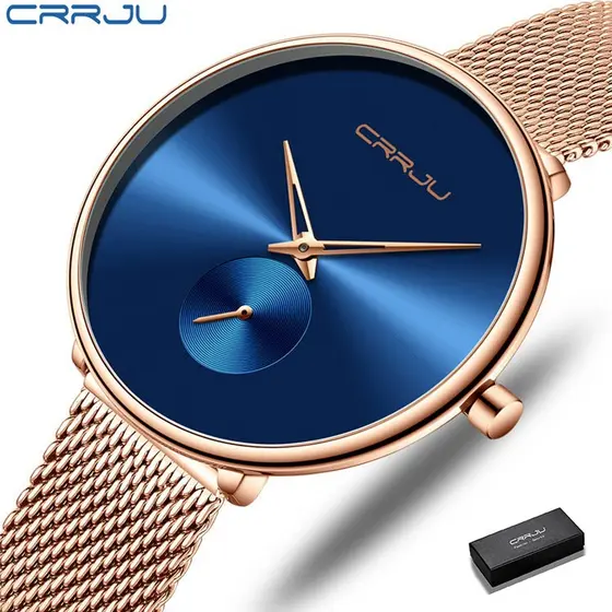 CRRJU Relógio feminino Marca de luxo Top Fashion Quartz Aço inoxidável à prova d'água 2165