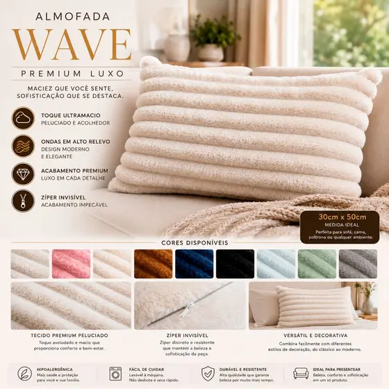 Capa De Almofada Retangular Luxo Soft Wave Decoração Sofá Sala Cama 30x50