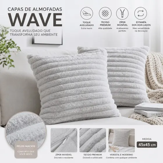 Kit 2 Capas De Almofadas Luxo Soft Wave Decoração Sofá Sala 45x45 - Novadecora