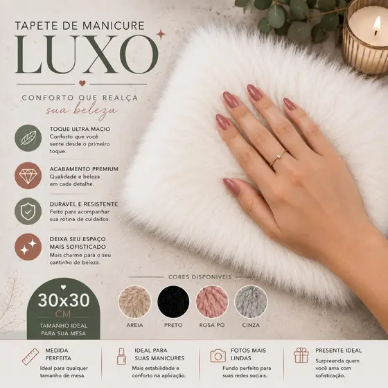 Tapetes em Pelúcia Pelo Alto Luxo Para Fotos, Manicure, Unhas e Prateleiras 30x30 - Novadecora