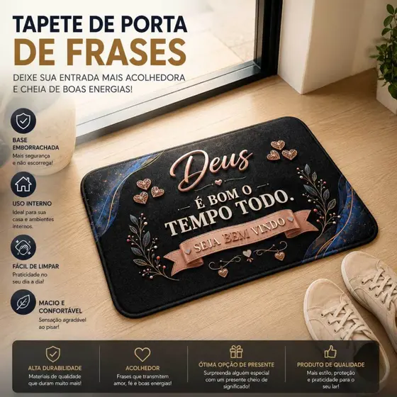 Tapete de Porta de Entrada Emborrachado Antiderrapante Personalizado com Frases 60x40 - Novadecora
