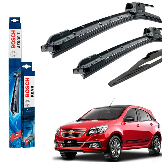 Kit Palheta Limpador Parabrisa Dianteira e Traseira Original Bosch Agile 2012 até 2014