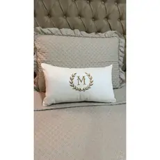 Almofada Personalizada Inicial Bordada Monograma Com Enchimento 50x30 Baguete Cama Posta Linho