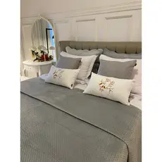 Almofada Pássaros Baguete 50x30 Bordada Linho Com Enchimento Personalizada Casa Decoração Cama Posta