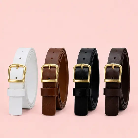 Kit Cintos Feminino Fino Elegante Couro PU Ajustável Moda Casual 4 Cores