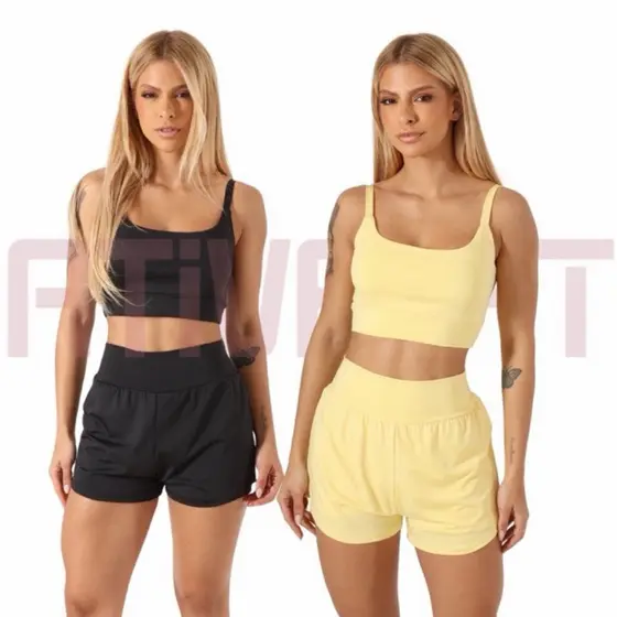KIT 2 conjuntos com short DUPLO de academia fitnes 2 em 1