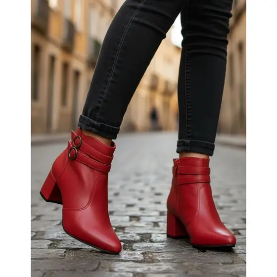 Botas Femininas Social Lirom Cano Curto Salto Grosso Em Couro Confortável