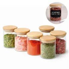Kit 6 Potes Herméticos Vidro 200ml Tampa Bambu Vedação Silicone Cozinha Mantimentos