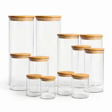 Kit 12 Un. c/ Vários Tamanhos  Potes Herméticos de Vidro Tampa Bambu Vedação Silicone Mantimentos Cozinha Completo