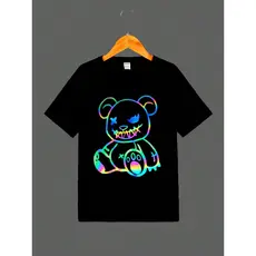 Camiseta Infantil Urso colorido Camisa 100% algodão