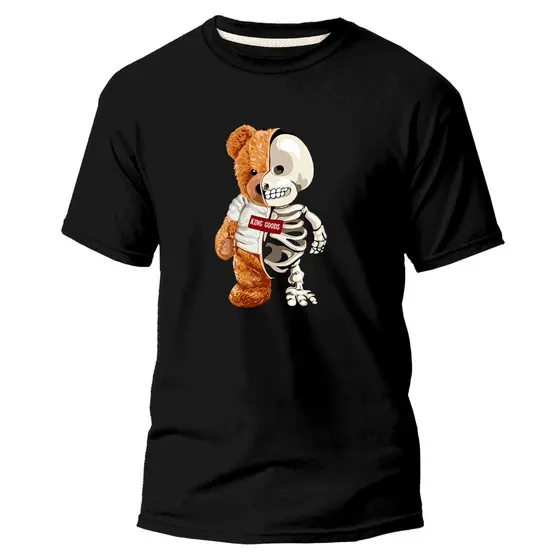 Camiseta Masculina Urso Caveira Feminino Pelucia De Algodão