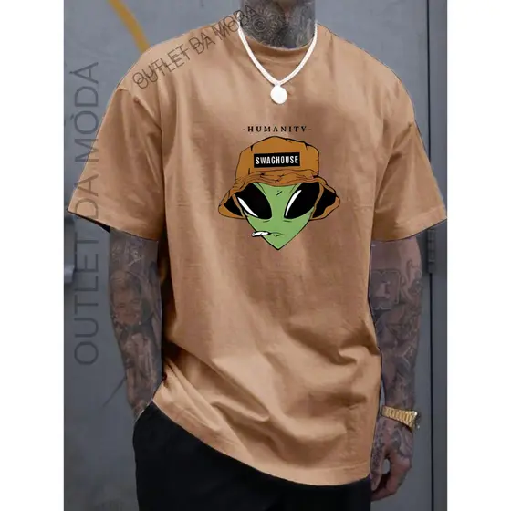 Camiseta Masculina Estampada ET Humany Camisa Estampada 100% algodão Malha 30.1