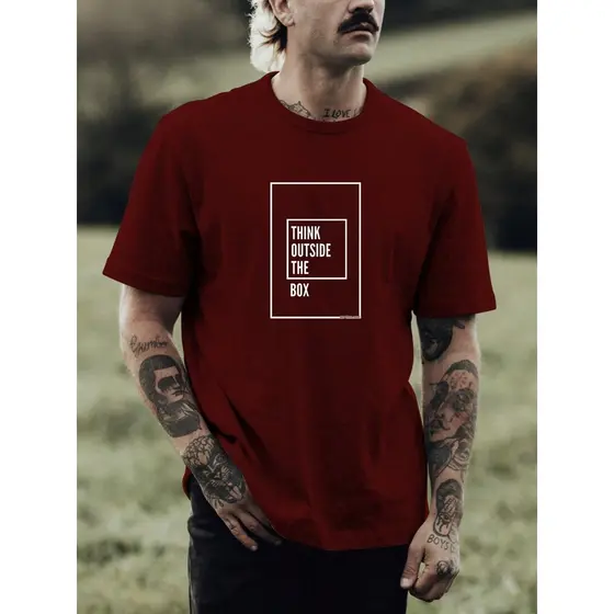 Camiseta Masculina Frase Pense Fora da Caixa 100% Algodão Várias Cores