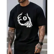 Camiseta Masculina Bola 8 Estampada Sinuca Bilhar Malha Confortável Camisa 100% Algodão Lançamento