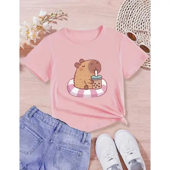 Camiseta Infantil Menina Capivara Boia Camisa 100% algodão estampada