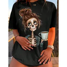 Camiseta Feminina Estampa de Caveira Mulher Verão Halloween