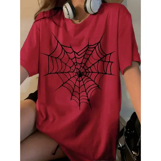 Camiseta Feminina Com Estampa de Teia de Aranha GRANDE teia formato coração