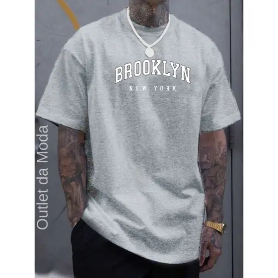 Camiseta Masculina BROOKLYN bco 100% Algodão malha 30.1