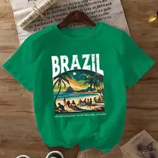 Camiseta Feminina 100% Algodão Estampada Brasil "Onde a Paixão e a Beleza se Encontram" Praia Paisagem Viagem Relax