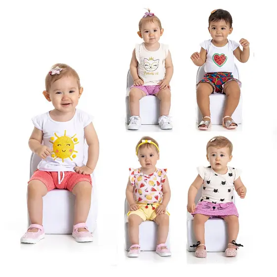 Kit Conjunto Bebe Infantil Verão Calor Menina Estilosa