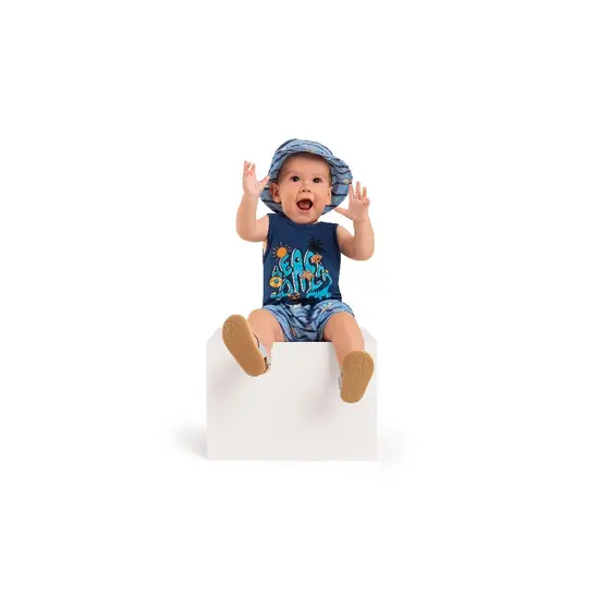 Conjunto Infantil Menino Estiloso Verão 3 Peças Camiseta Shorts Chapéu