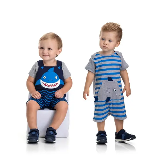 Kit Tubarão 2 Conjuntos Roupa Infantil Bebe Estilo Verão