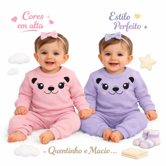 Conjunto Infantil Menina Quentinho Roupa Bebe Moletom Agasalho Frio