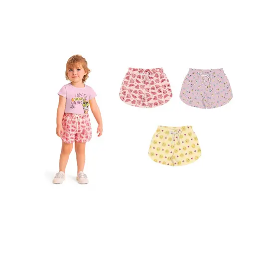 Kit 2 Shorts Infantil Menina Estiloso Fofo Verão Calor