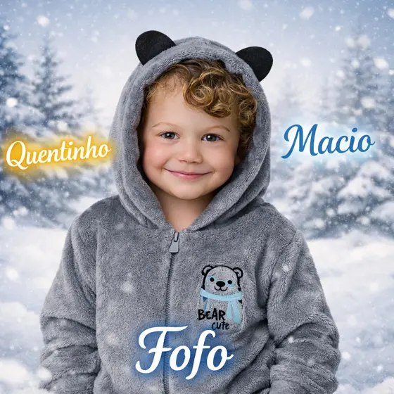Casaco Infantil Fleece  Bebê 0 a 3 Anos Fleece Quentinho Inverno | Capuz Ursinho | Envio 24h