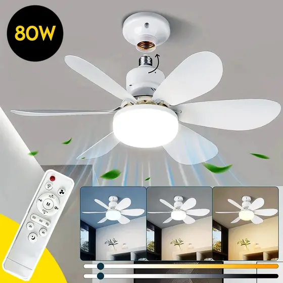 Ventilador de Teto 2 em 1 52cm Silencioso 80W Lâmpada E27 Controle