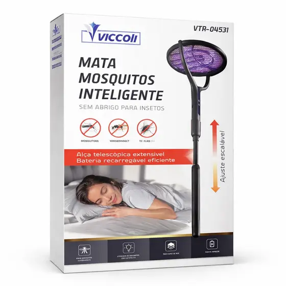 Raquete Elétrica Mata Mosca Mosquito Recarregável Cabo Extensível USB Luz UV