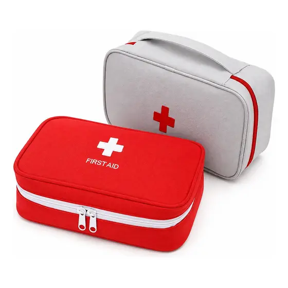 Kit 2 Bolsa Porta Remédios Pequena Primeiros Socorros Cinza Vermelha