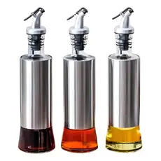 Kit 3 Galheteiro Porta Azeite Vinagre Vidro Bico Dosador Inox