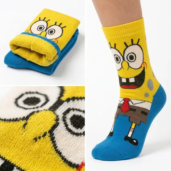 Meia Divertida Cano Longo Estampada frio Personagem Bob espoja Unico 35 a 44