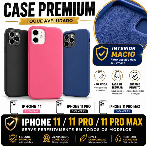 Case Capa Silicone Veludo Camurça Iphone 11 Pro Max Capinha Logo Aveludado