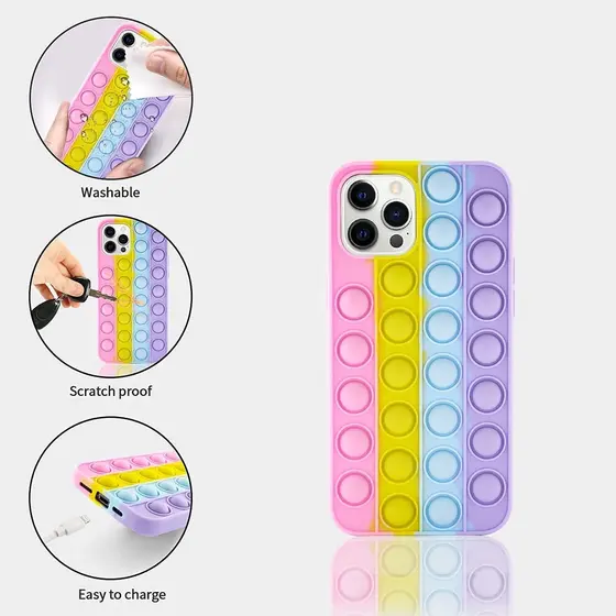 Case Capinha Pop It Anti Estresse 6 6s Plus Xr 11 12 X XS MAX Pro Max Bolinha Colorido