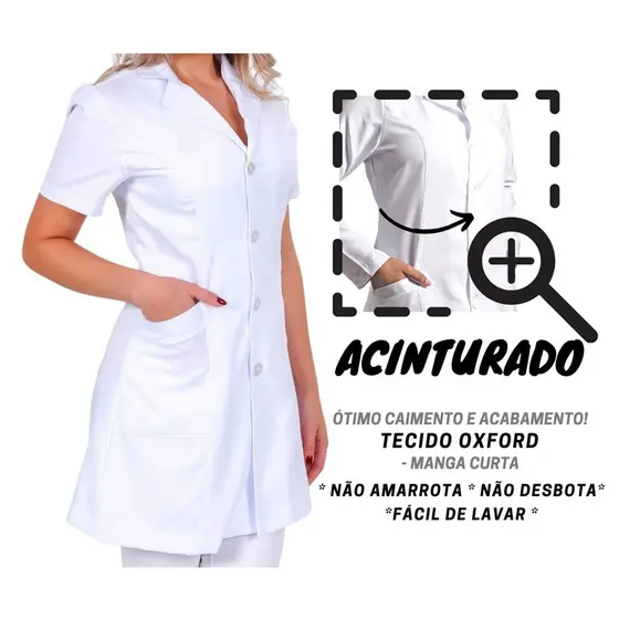 JALECO FC Acinturado Feminino Manga Curta Oxford Manga Curta Preto Rosa Branco Melhor preço salão de