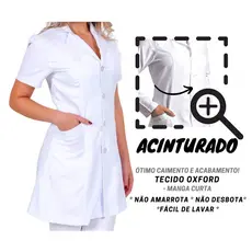 JALECO FC Acinturado Feminino Manga Curta Oxford Manga Curta Preto Rosa Branco Melhor preço salão de