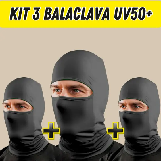 Kit 3 Touca Ninja Balaclava UV50+ Proteção Solar Térmica Motoqueiro Motoboy Máscara Frio Sol Toca Preta Ciclismo Corrida