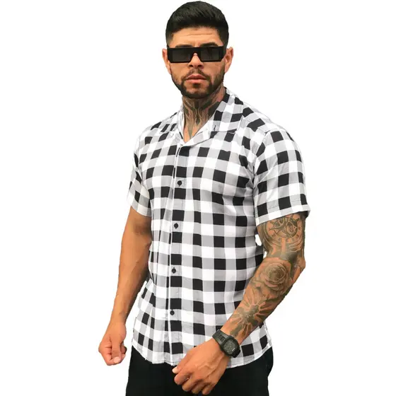 Camisa Xadrez Masculina Manga Curta Festa Junina Viscose