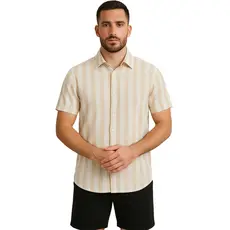 Camisa Masculina Social Linho Listrada Manga Curta Premium