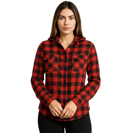 Blusa Camisa Feminina Xadrez Flanelado Com Capuz Inverno