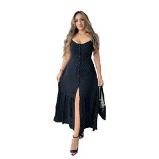 Vestido Longo Poa Soltinho Com Botão Alcinha Moda Feminina